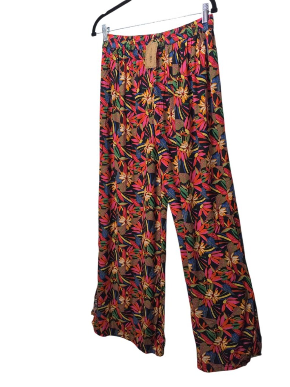 NWT Natural Life Patti Palazzo Neon Tropical Floral Wide-Leg Tropical Pants Sz L